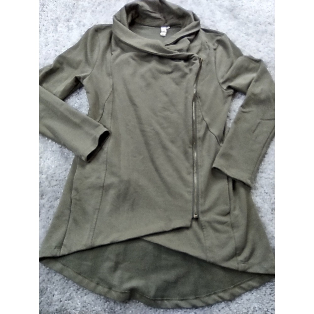 MY BELOVED Draped Neck Full Zip Up Green Casual Top Blouse Women's S Full‎ Zip